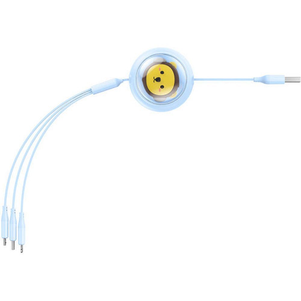 Cablu Retractabil USB catre Micro/Lightning/Type C 3 in 1 Leo 1,1m -Albastru - 3 | YEO